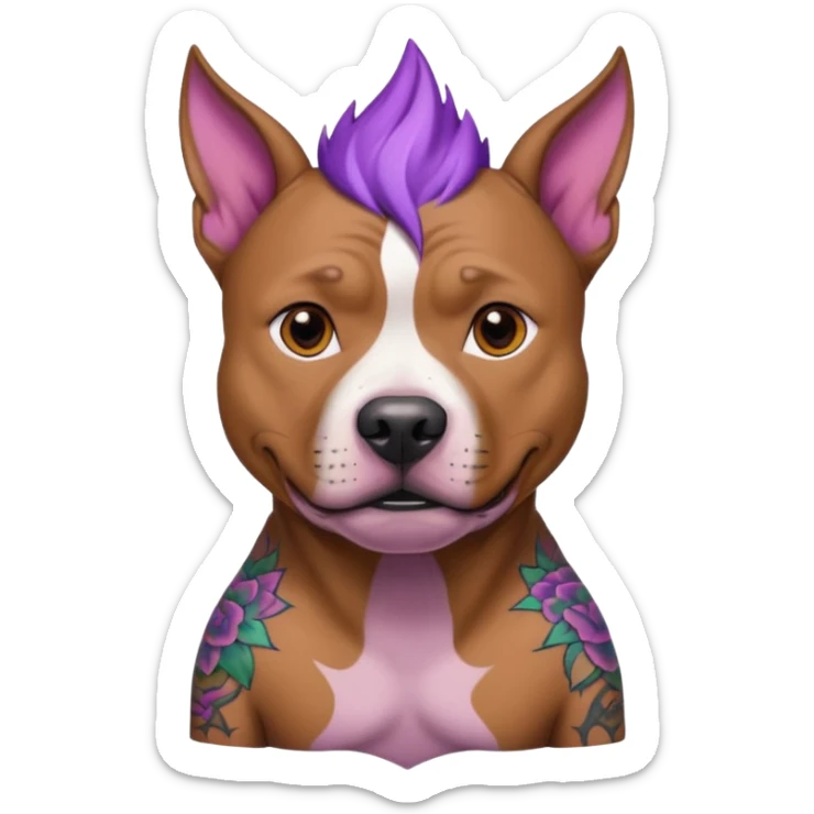 very tattoed brown face pitbull dog with purple spiky hair sticker