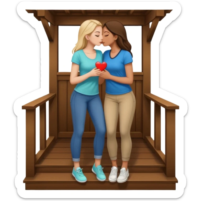 a girl, big butt, white, on her porch, having sex with another girl, no pants, kissing sticker
