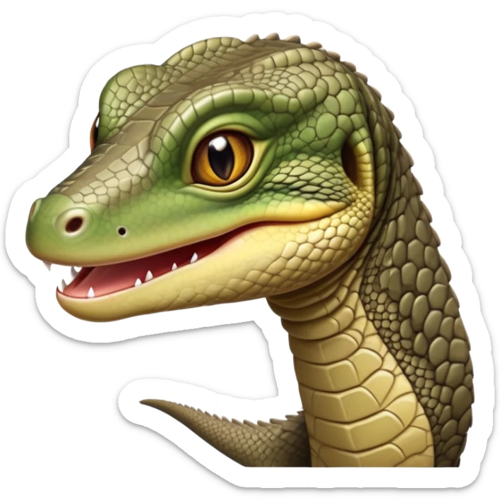 cinematic-realistic-cute-monitor-lizard-portrait-emoji,-head-tilted-playfully-and-inquisitively,-featuring-a-compact,-agile-body-with-finely-detailed,-glossy-scales-in-earthy-olive-hues-and-a-distinct,-alert-face-with-bright,-curious-eyes sticker