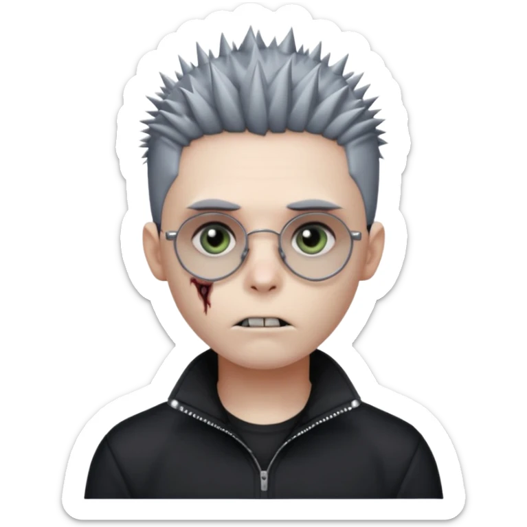 zombie boy with spiky emo hair and black quarter zip shirt and round  and glasses  sticker