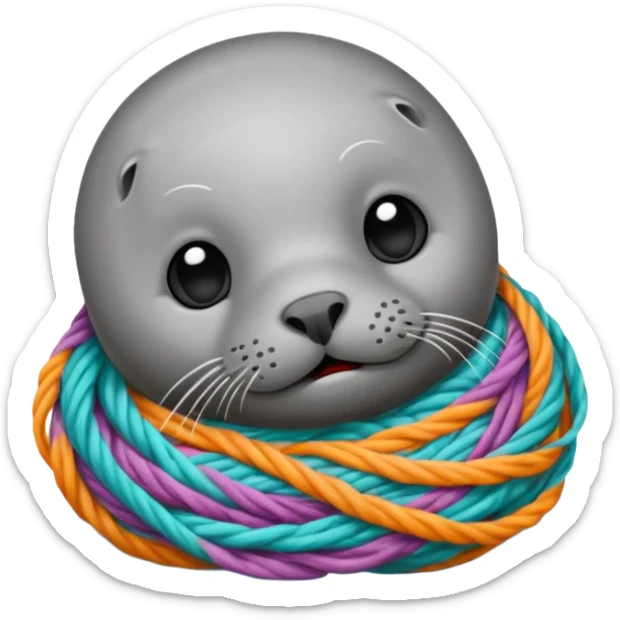 Realistic Seal (That you see his hole body) Stauck with his head in a fishing yarn in the ocean, with much colourful plastic floating around it sticker