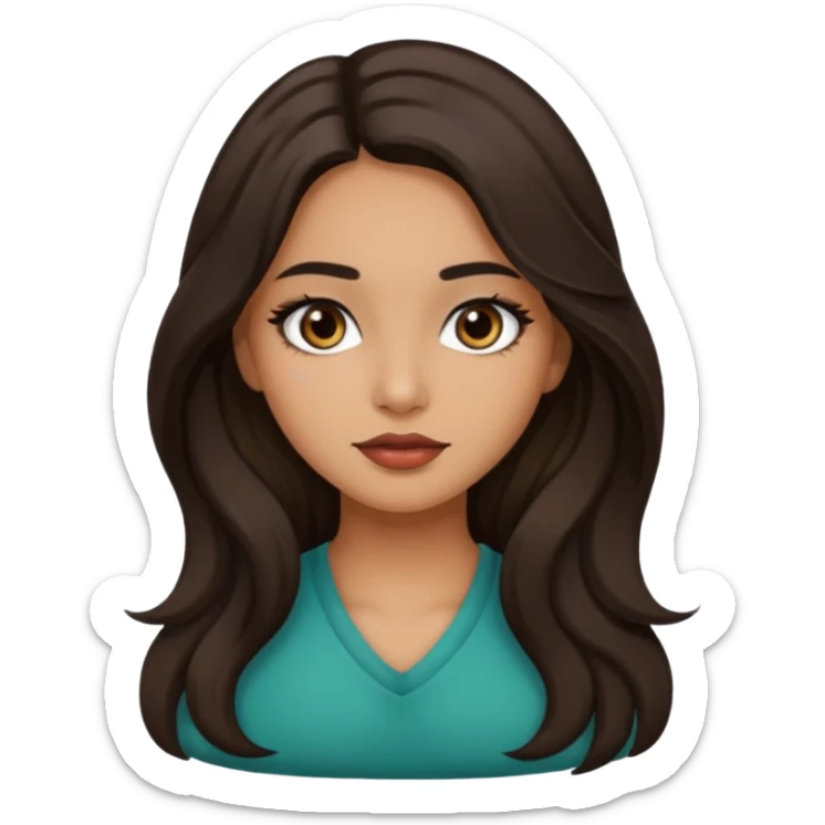 girl wearing a bit of makeup, dark brown long wavy/ straight hair and olive/ tan skin sticker