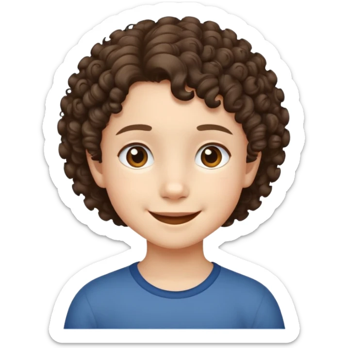 "- Nam
- 10 tuổi
- Da trắng
- Tóc ngắn, xoăn xù
- Cười tươi
" sticker