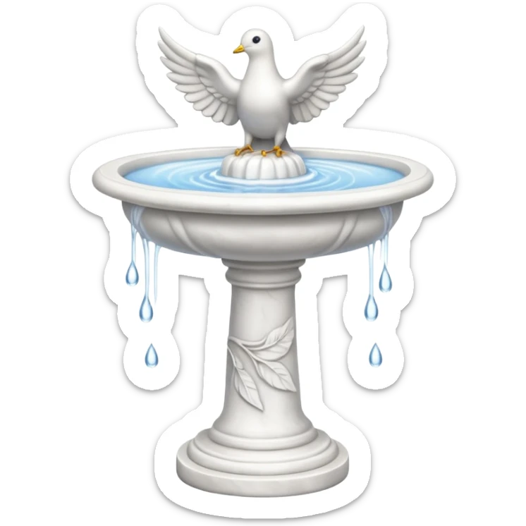 Tall water bird bath fountain made of white marble with a small dove  sticker