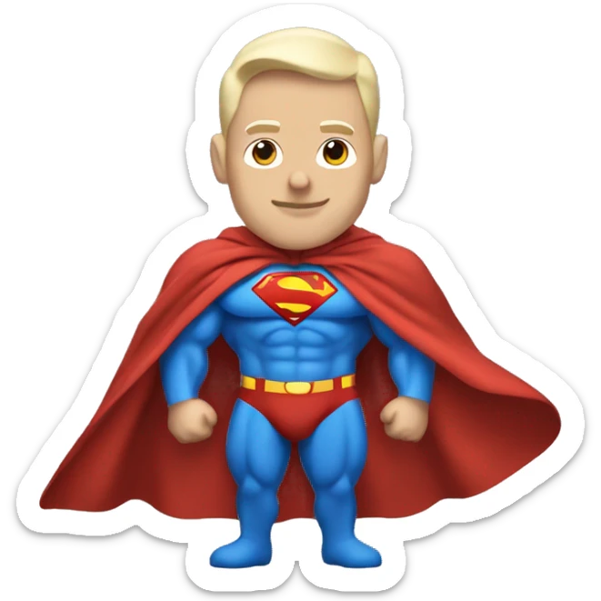 White bodybuilder, Superman, wearing cape sticker