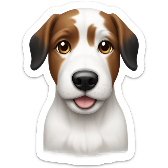 A small white dog with brown spots beside a white Bassett with black and brown spots sticker