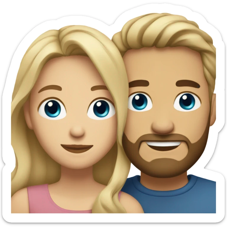 Blonde woman with brown eyes and a bearded man with blue eyes and light brown hair hugging. sticker