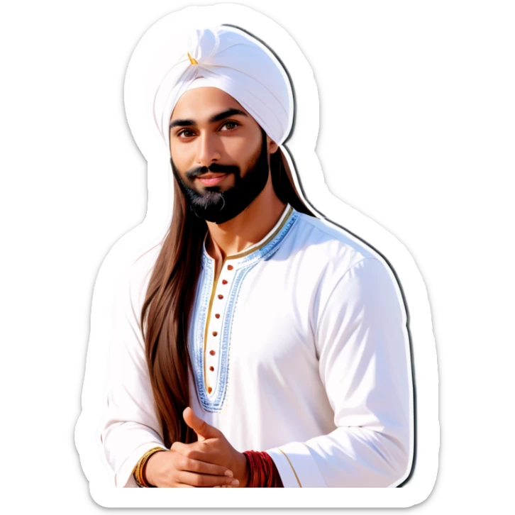 Punjabi men in white turban with girl, girl is very beautiful with long brown hair and white skin wearing beautiful dress sticker