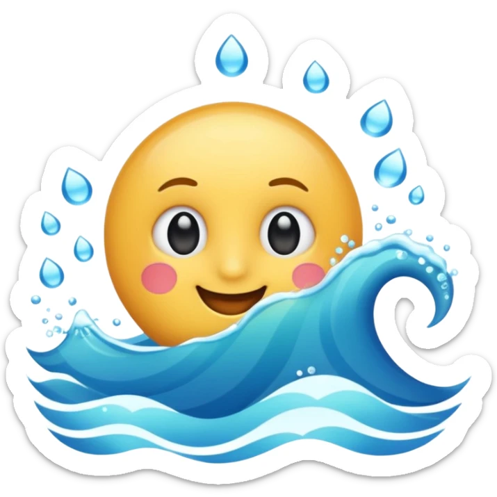 emoji of the sea, calm blue waves, sparkling water, isolated on white background, soft shadows, high detail, playful and cute. sticker