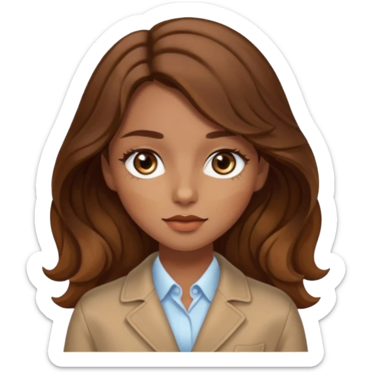 girl with wavy hair, almond shaped eyes, birthmark near her eye, tan, with swag sticker