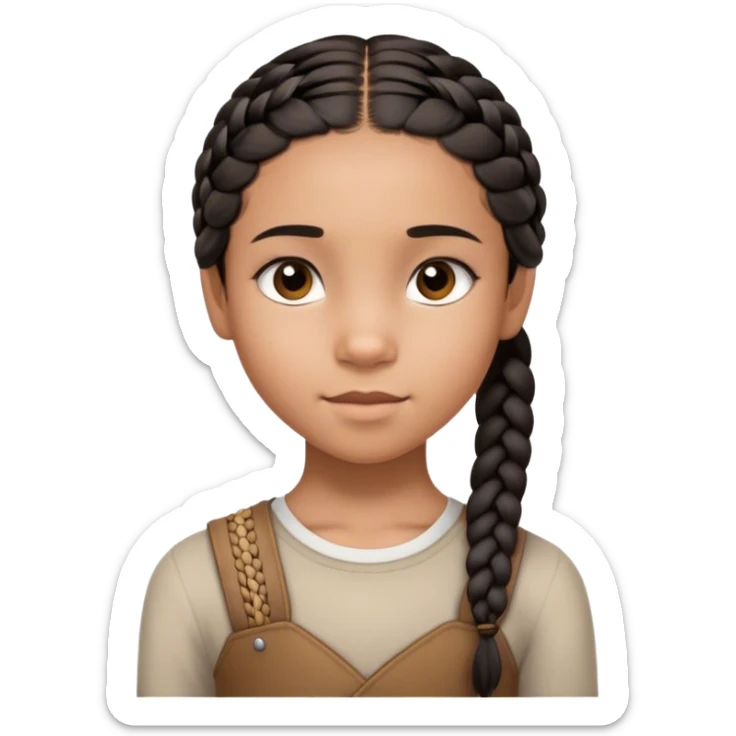 A thin 10-year-old mixed-race girl with almost black straight hair braided into a single plait over her shoulder and dark brown eyes sticker