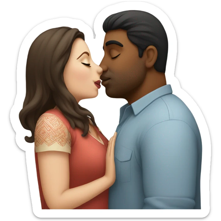 white overweight brunette woman kissing Indian man  sticker