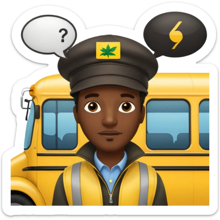 a school bus with a jamaican man saying bomboclat ("BOMBOCLAT' in speech bubble in front of the man) sticker