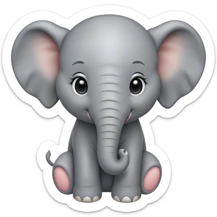 Cinematic Noble Baby Elephant Portrait Emoji, Poised and regal, with a tiny, endearing build and a soft, smooth gray hide, delicate floppy ears and a small, curious trunk, deep-set soulful eyes, Simplified yet sharp and sophisticated features, highly detailed, glowing with a gentle, dignified glow, high shine, intelligent and adorable, stylized with an air of miniature majesty, focused and attentive, soft glowing outline, capturing the essence of a watchful and confident little elephant, so majestic it feels as though it could toddle out of the screen with effortless authority! sticker