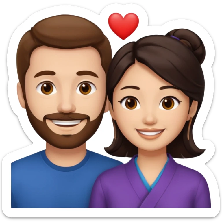 White man with brown hair and brown facial hair in love with an Asian woman with black hair sticker