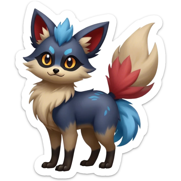 Epic Feral Rare Fantasy shiny cool fluffy Vernid-Zorua-Trico-species by LiLaiRa, random markings, tufted tail, tufted ears, full body sticker