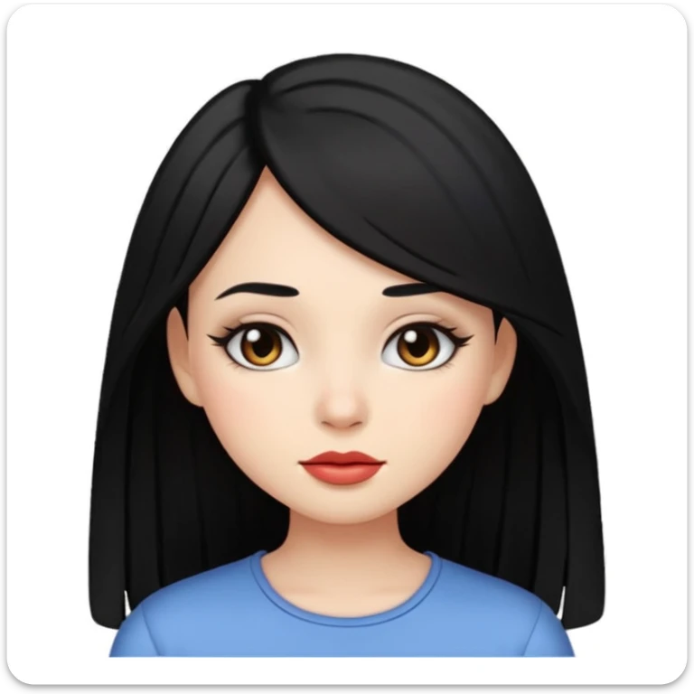 normal girl emoji, long hush cut hair, black hair, clean makeup, light background sticker