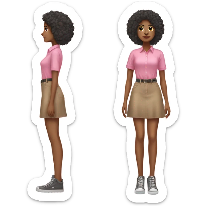 Tan girl with Afro posing full body jean skirt pink shirt sticker