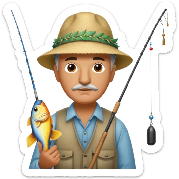 William Faulkner fishing. There is a pharaoh's headdress, a nemes, on his hook sticker