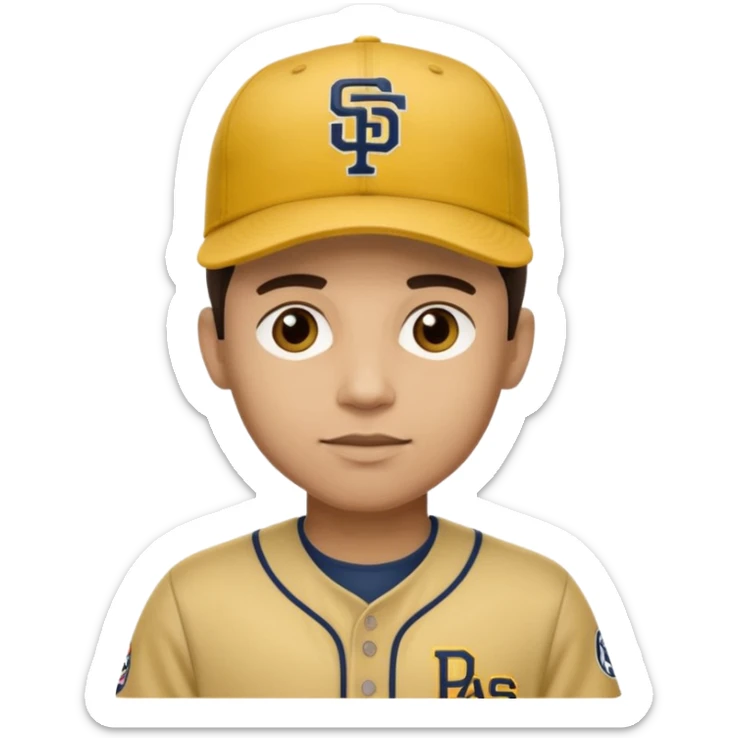Light skin man  with dark hair short with a brown and yellow  baseball cap and brown and yellow jersey with the padres team colors and logo.  sticker