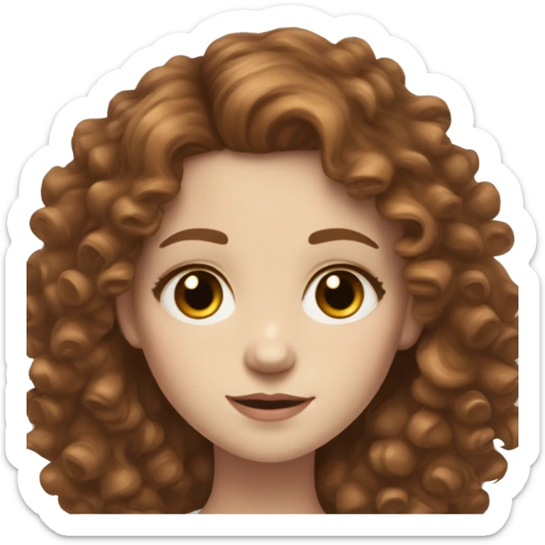 Curly chestnuts brown hair girl with pale skin not very pale and hazel eyes and long lashes  sticker