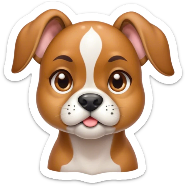 Cinematic Cute Fawn Boxer dog Portrait Emoji, Head tilted playfully and inquisitively, with a glossy fawn Fur highlighted by a white muzzle and chest, round, sparkling brown eyes filled with curiosity, Simplified yet irresistibly adorable features, highly detailed, glowing with a warm, friendly glow, high shine, affectionate and lively, stylized with a touch of whimsy, bright and endearing, soft glowing outline, capturing the essence of a mischievous yet loving pup, so playful it feels like it could bound out of the screen and into your arms! sticker