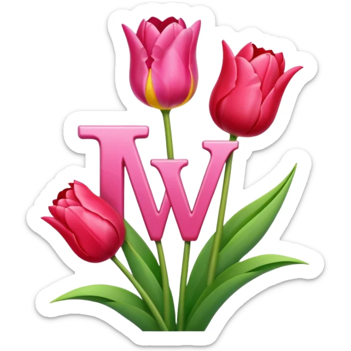 Create a letter П in pink and red and have a couple of tulips on it. sticker