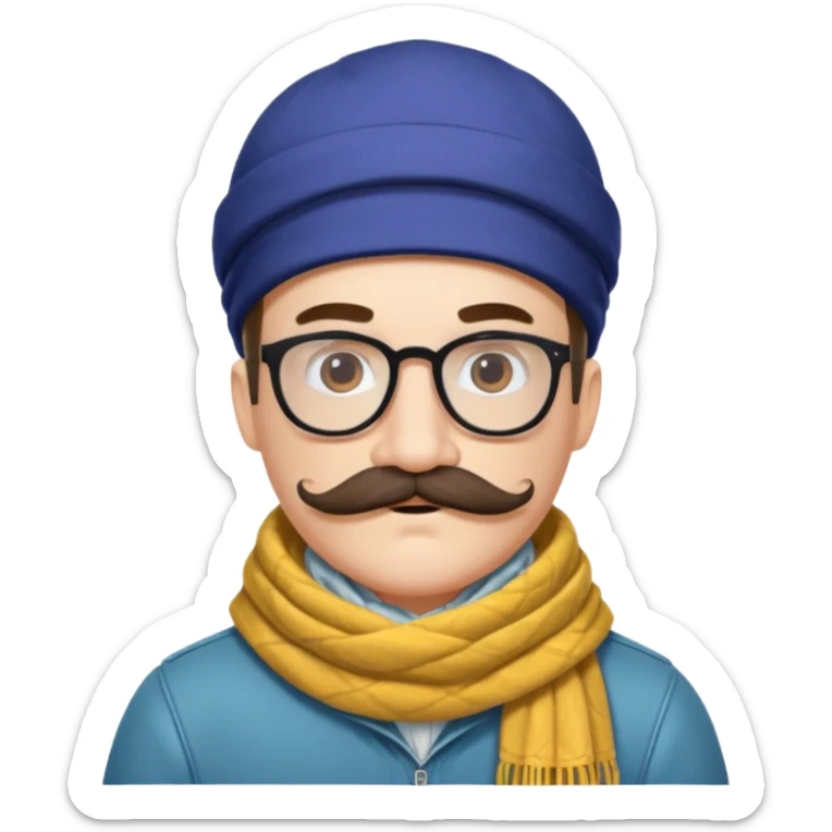 Bobo hipster blanc, fan d’expo d’art avec un foulard et une grosse moustache  sticker