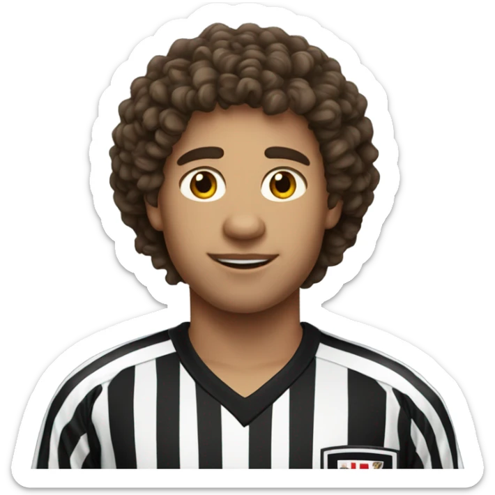 24 year old guy curly brown hair wearing g a hockey referee jersey  sticker