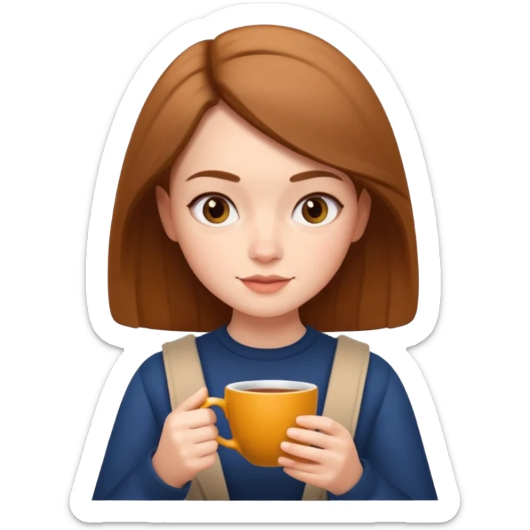 girl reading a book and drinking a cup of tea, memoji iphone style, expressive face sticker