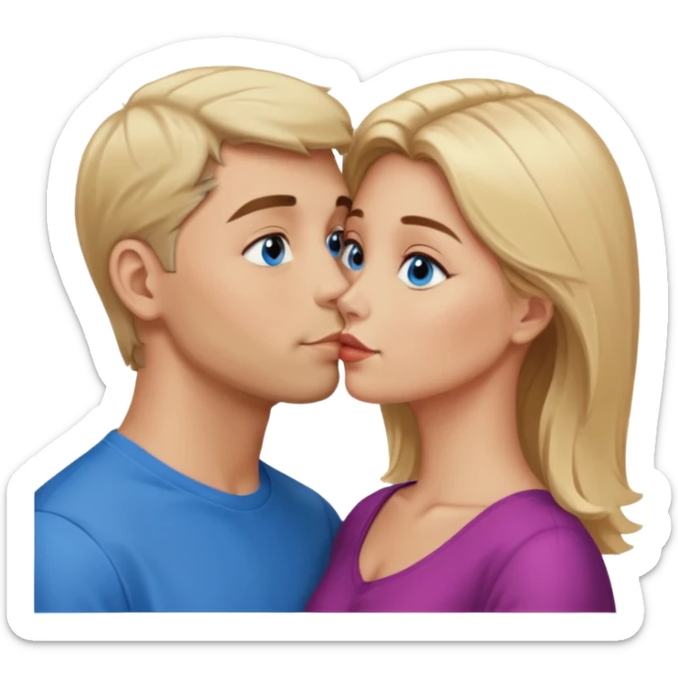 Man with blonde hair and blue eyes kissing his wife with brown hair and brown eyes  sticker