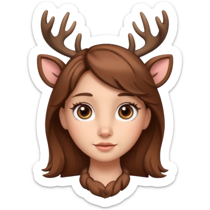 Make a cute girl deer with brown hair and big brown eyes give her cute lashes sticker