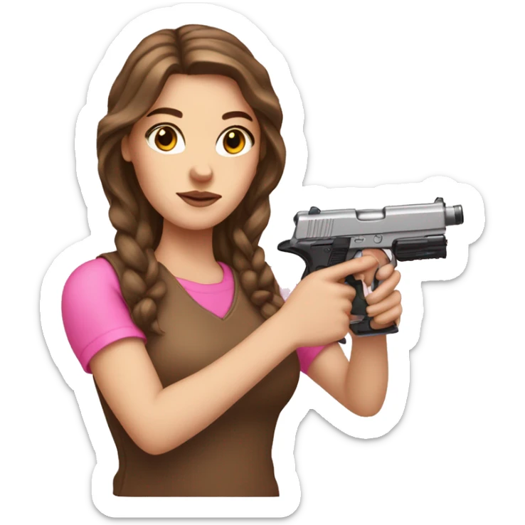 White Girl brown hair hand pink nails holding pink gun sticker