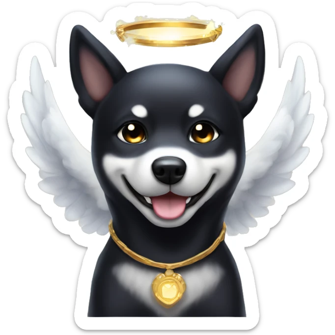 Black Shiba Inu angel | face | fantasy | halo | innocent | smiling face with halo sticker