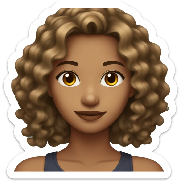 A young woman with light brown wavy hair and dark highlights with olive skin sticker