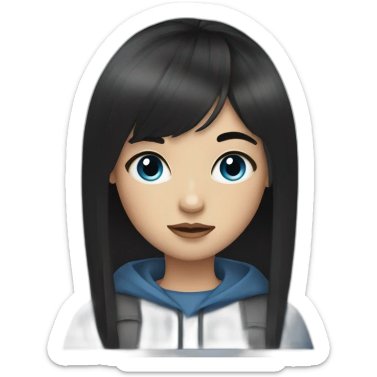 girl with black hair, thick fringe, blue eyes sticker
