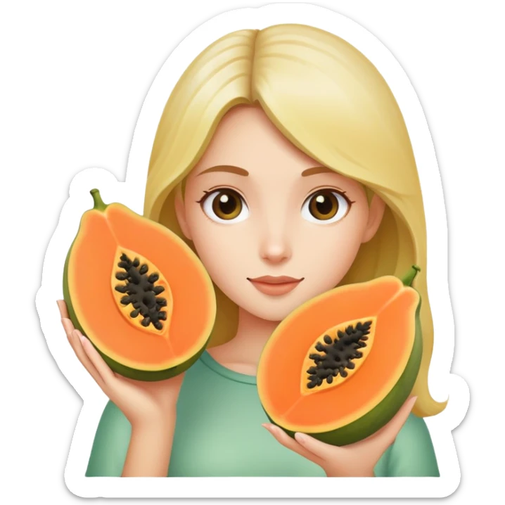 Beautiful body of  Girl beautiful body holding one half of papaya sliced in half sticker