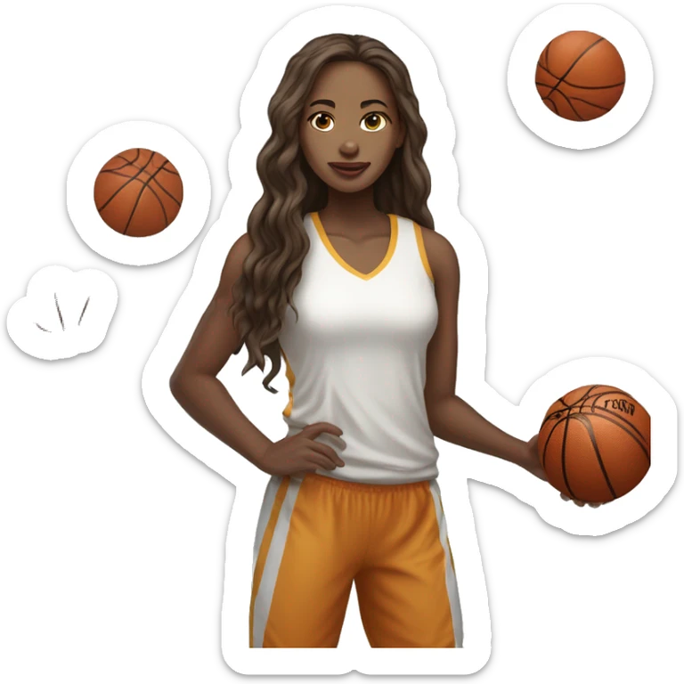 white skintone and brown long hair girl plasy basketball under snow sticker