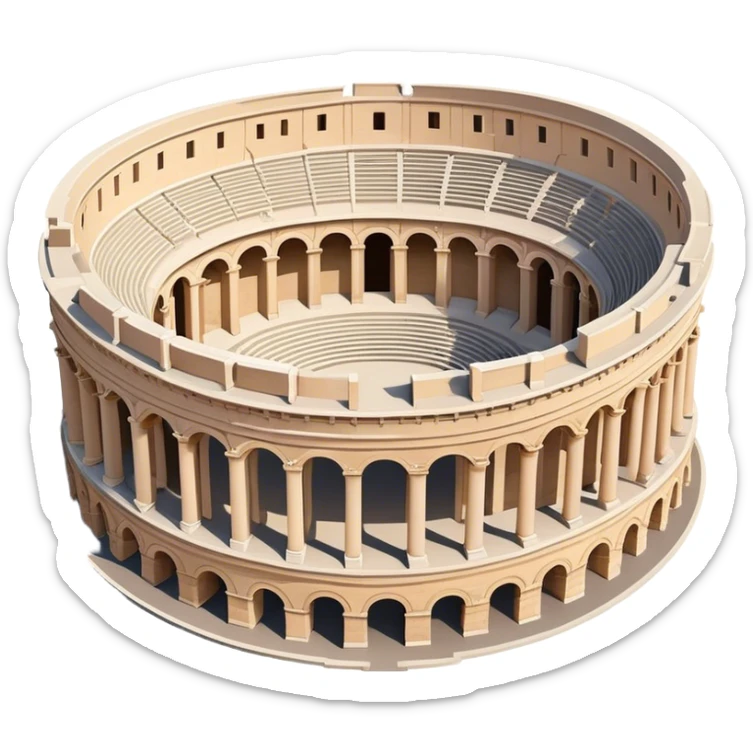 Realistic Pula Arena Landmark Emoji, featuring the grand Roman amphitheater with its large stone arches and well-preserved outer walls. sticker