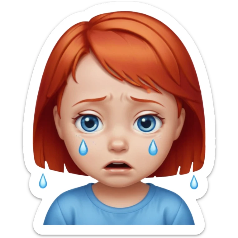 red hair baby girl big eyes short hair crying sticker