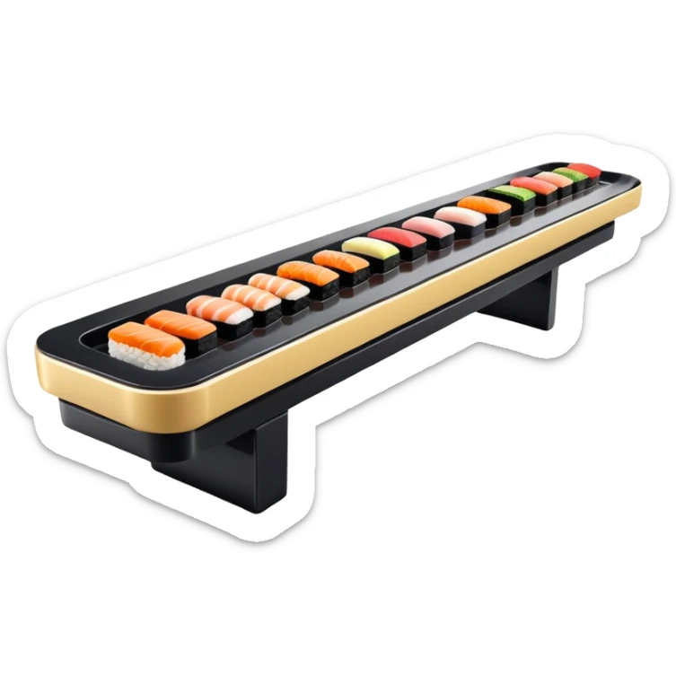 rotating sushi conveyor belt restaurant with colorful sushi plates sticker