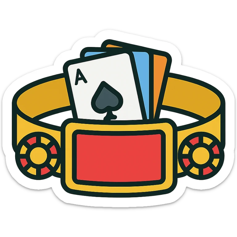 stylized poker bracelet with chips and cards, lineal color icon style, black outlines sticker