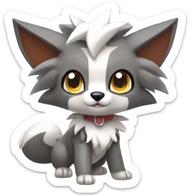 Kawaii Cool Chibi Poochyena-Rocruff-Lycanroc-Pokémon Full Body Detailed High Quality sticker