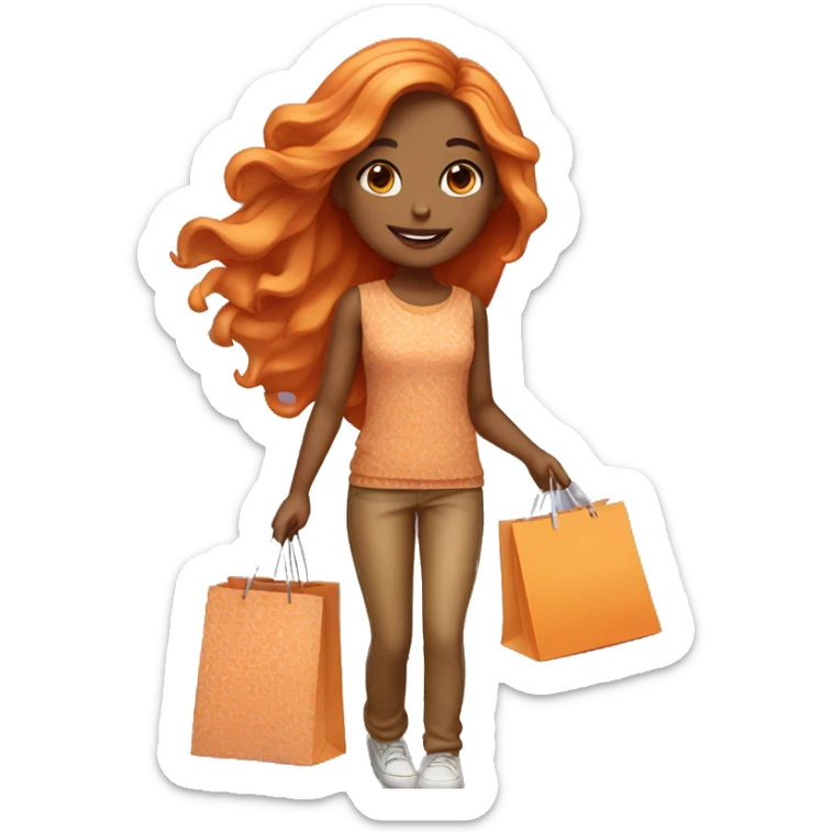 Tan girl with long orange hair wearing cute outfit holding shopping bags sticker