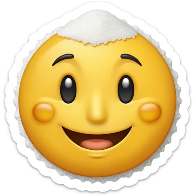 Happy face emoji with big nose in front of pile of granulated salt sticker