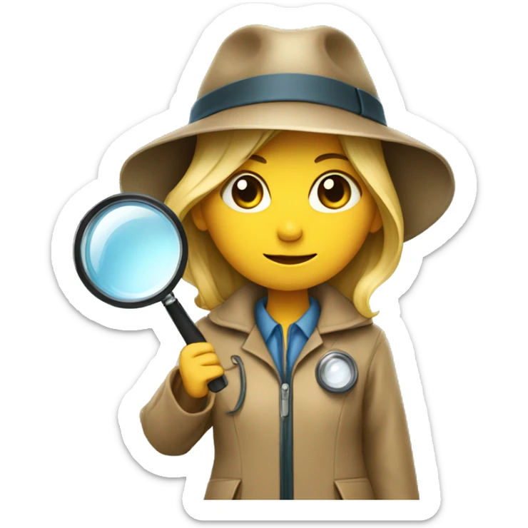 girl in a detective costume, in a raincoat, with a hat and a magnifying glass in her hands sticker