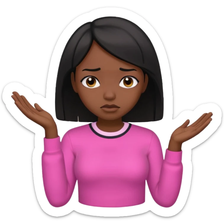 Dark skin girl asking for money with hand out make her more fabulous but still a clean look with a black bob and pink shirt  sticker