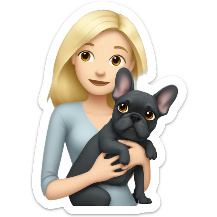 Blonde woman hugging dark gray french bulldog sticker