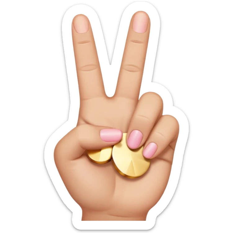 peace sign emoji but with the middle and ring fingers up instead of the index and middle finger. Keep the pinky, index, and thumb down. So the order should be pinky (down) ring finger (up) middle finger (up) index finger (down) thumb (down and on top of the index finger holding it down) sticker