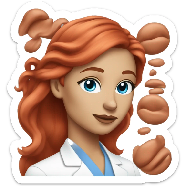 esthetician doing her skincare with long red hair and blue eyes sticker